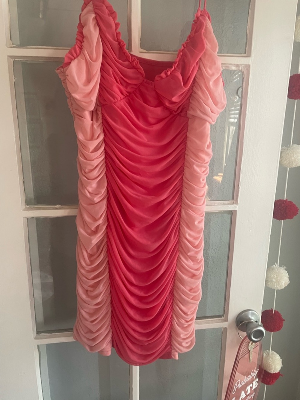 Pink Ombre Ruched Satin Slip Dress - Picture 3 of 3